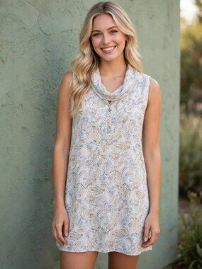 Rachel Ashwell 100% Linen Mini Shift Dress 1X Paisley Sleeveless Floral